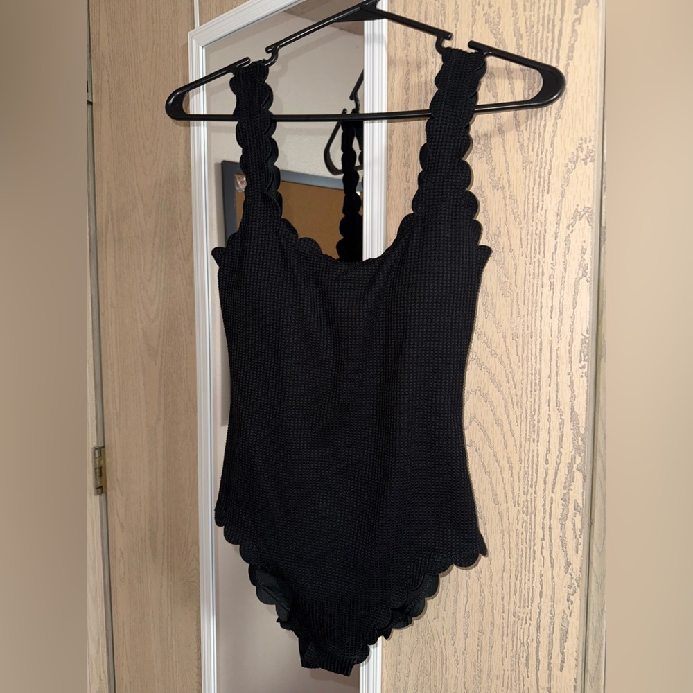 Arie Black Scalloped Edge Bodysuit